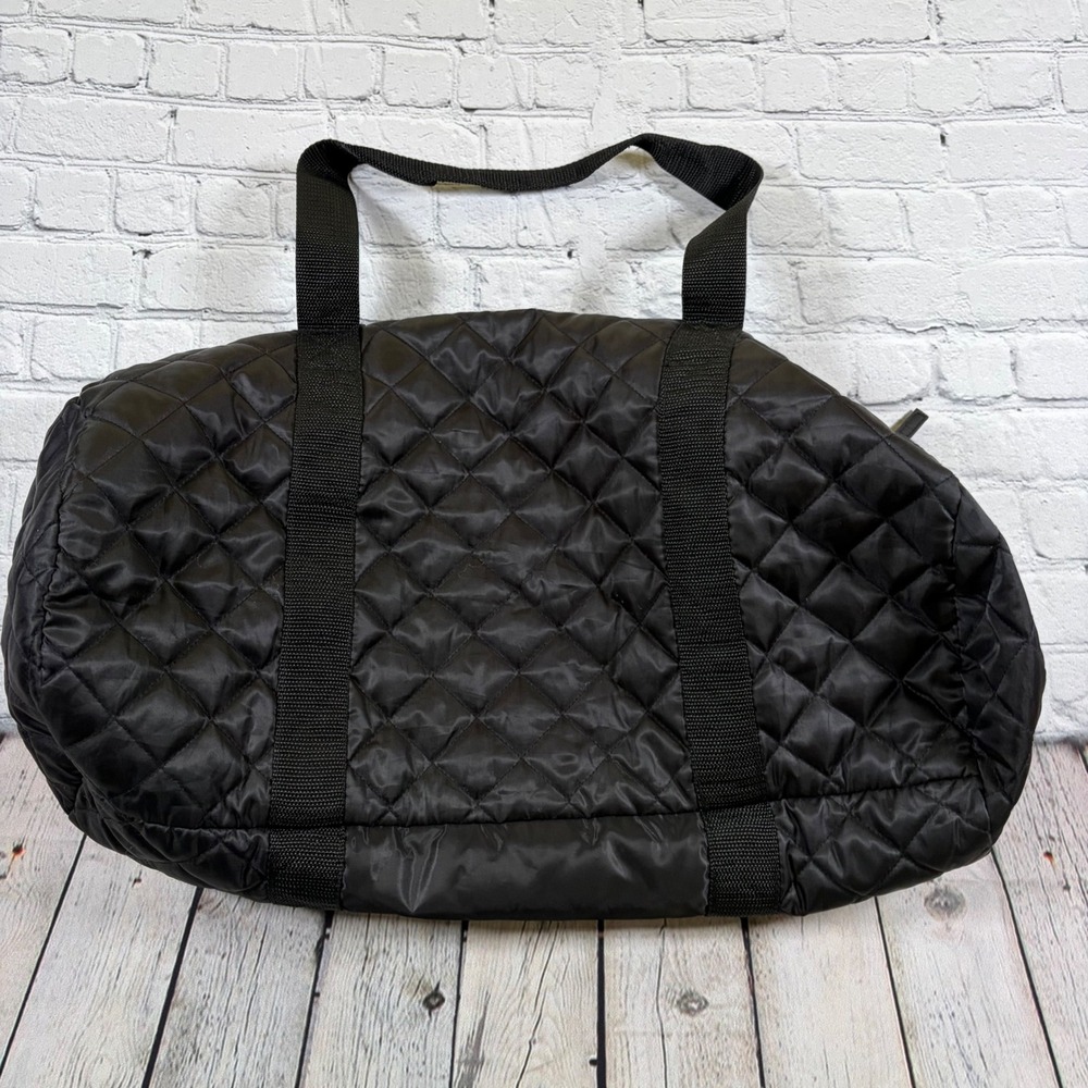 Black Quilted Duffel Bag Pink Lining Travel Gym Weekender Bag Large